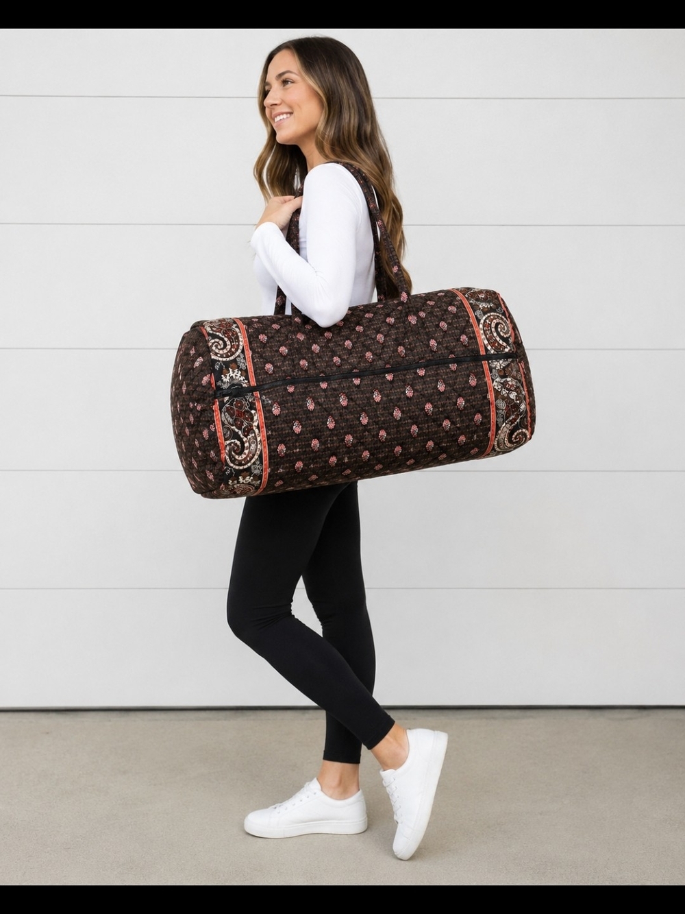 Vera Bradley Quilted Houndstooth Brown Paisley Travel Duffle Bag.